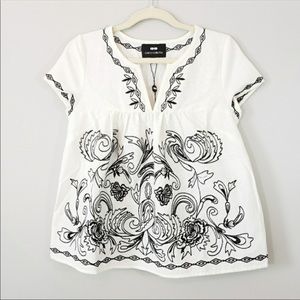 $195 Boho Embroidered Linen Top